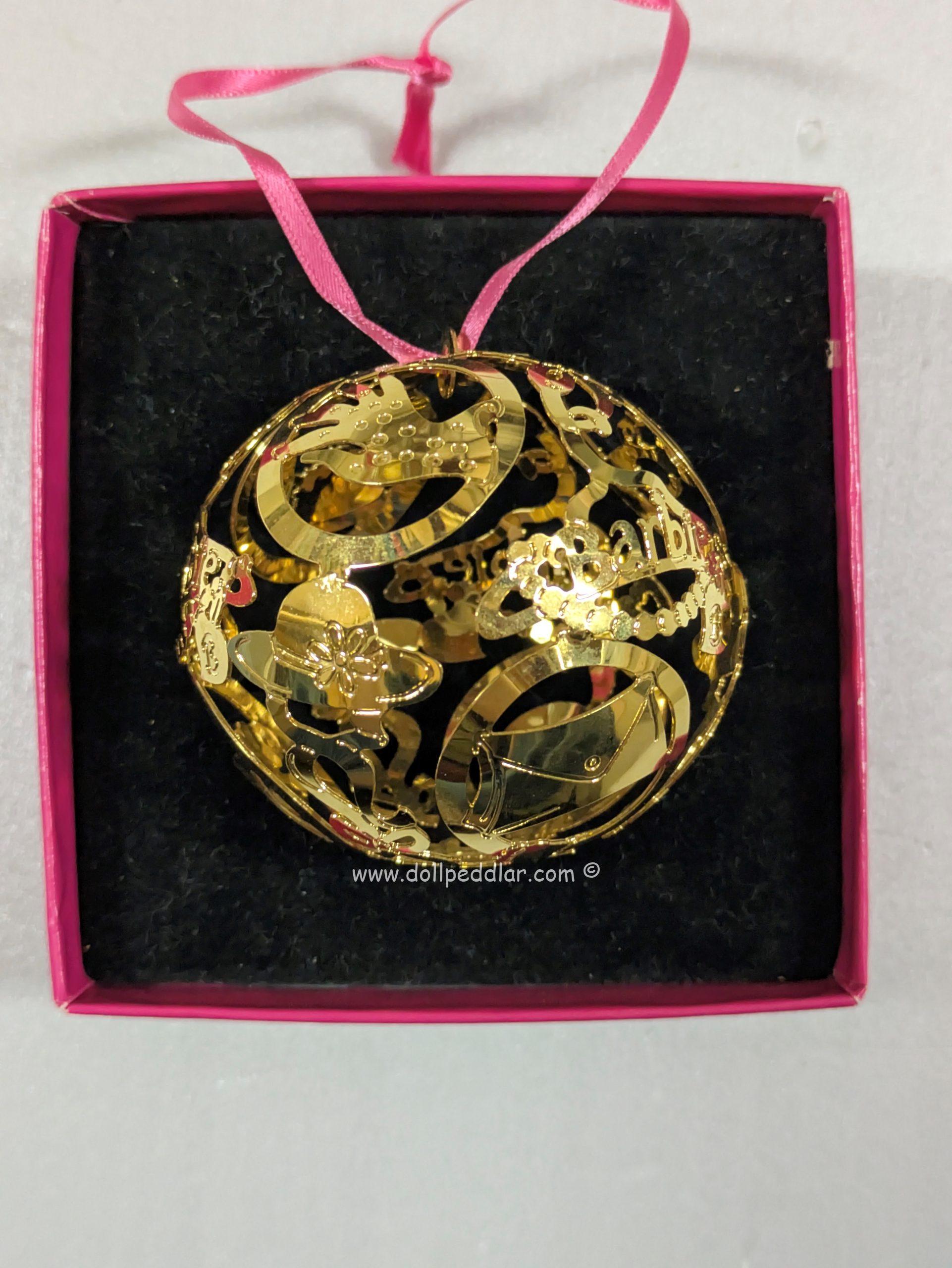 BARBIE Ball Ornament FAO Exclusive 24k Gold finish filigree & Barbie cutouts in Box Retired - Image 6