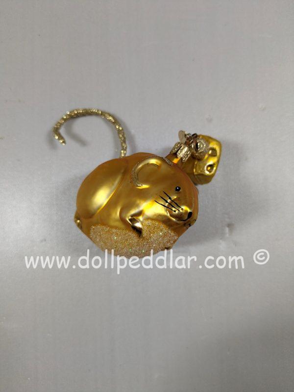Gold Mouse with Cheese Christmas Tree Ornament