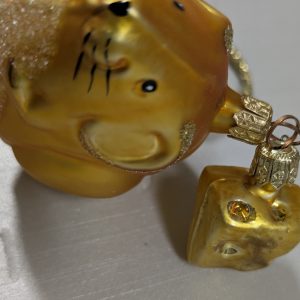 Gold Mouse with Cheese Christmas Tree Ornament