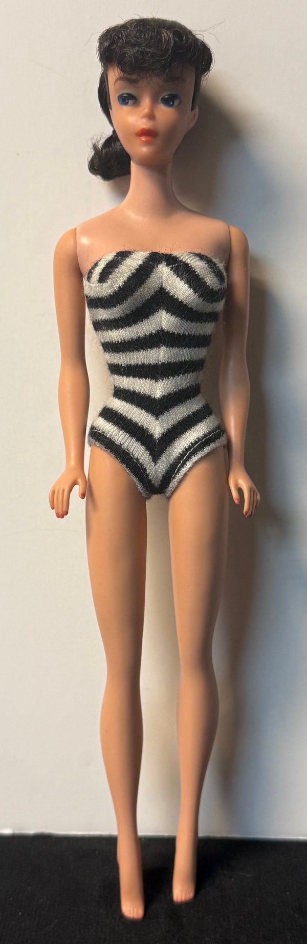 Vintage #850 Ponytail Barbie Brunette #6 in Original Swimsuit
