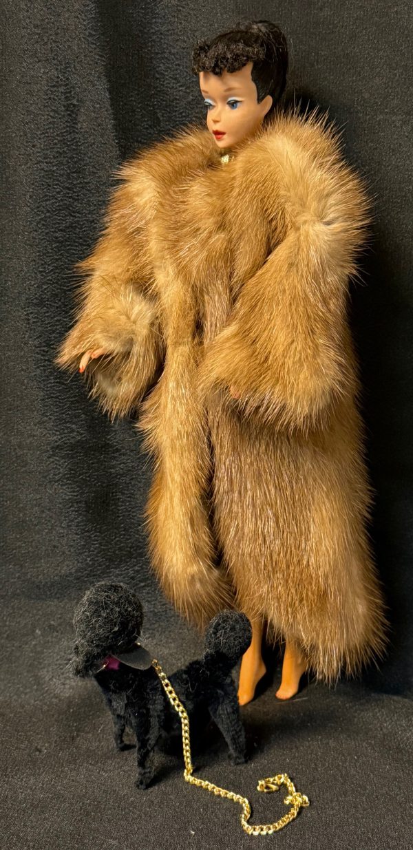 Barbie Handmade Mink Coat and Mattel Black Poodle (NO DOLL)
