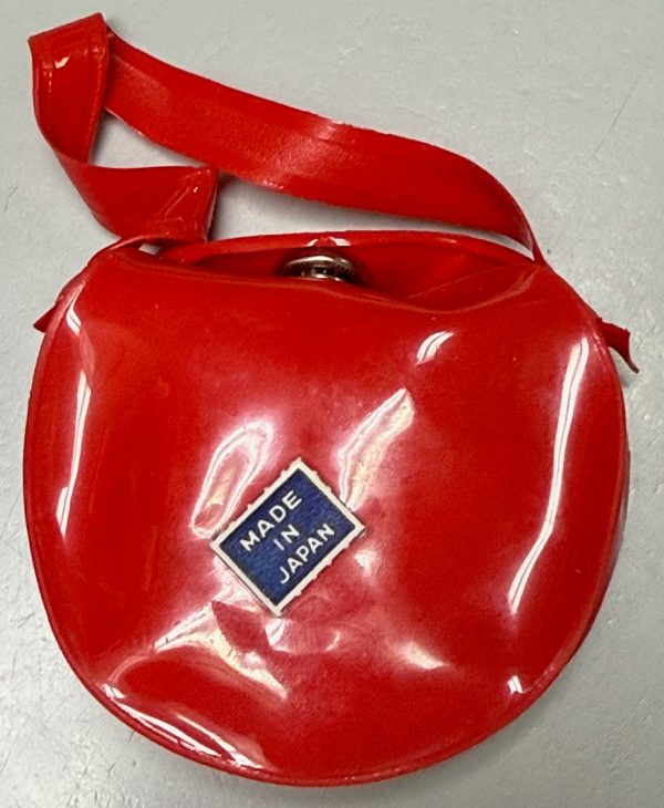 Vintage Red Shiny Vinyl Bag with Pink Felt Dog 2.5" x 2" - Image 2