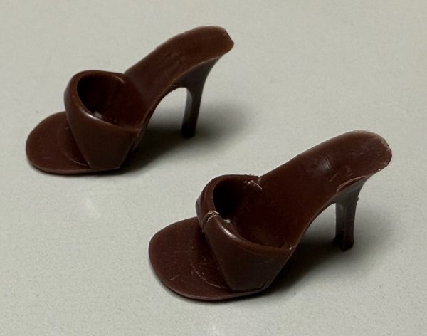 Vintage Barbie Open Toe "Japan" Heels (Brown) Left Shoe Split