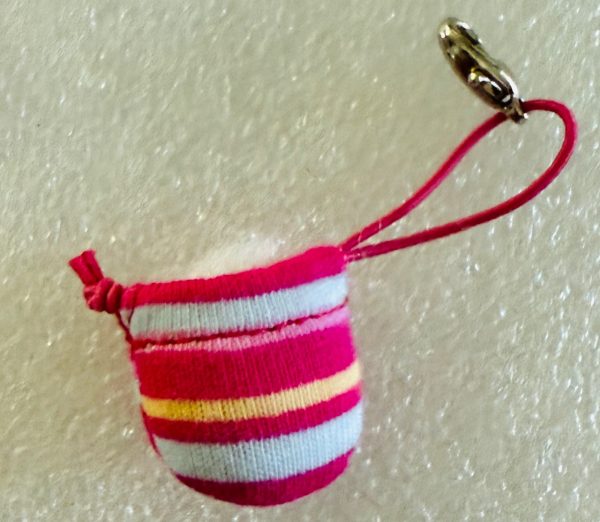 Multi-stripe bag with attached elastic and clasp....for tiny dolls...Lati White, Puki, Meadow