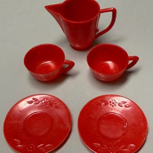 Miniature Red Plastic Tea Set