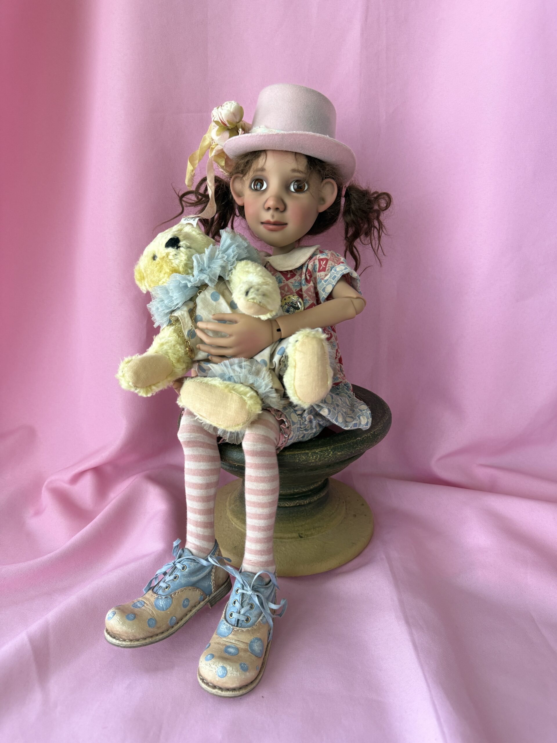 Connie Lowe 22” Ernestine Artist Proof Milk Chocolate & Vintage Steiff Bear New Mint - Image 11