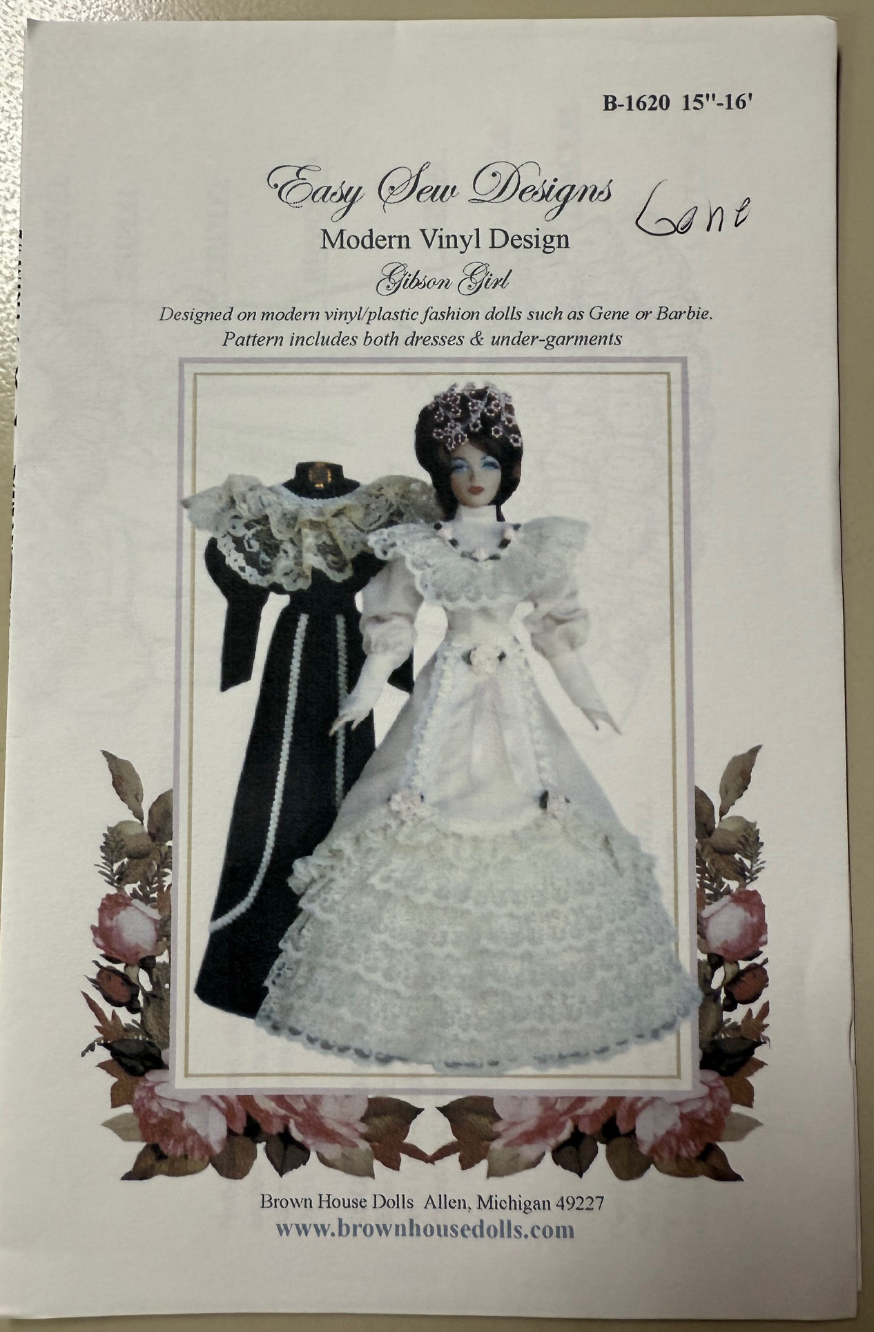 Easy Sew Designs Doll Pattern B-1620 Gibson Girl (For 16" Fashion Doll Gene)