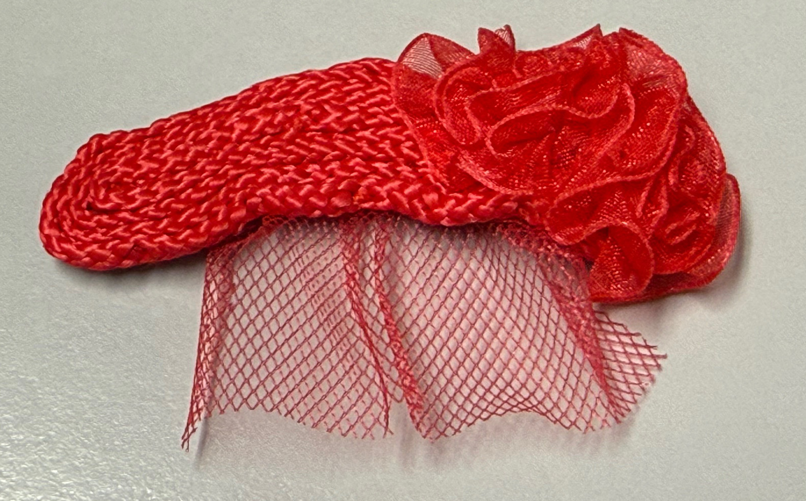 Vintage Red Straw Hat with Veil (Fits Barbie) - Image 4