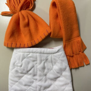 Sophia White Flannel Quilted Skirt, Orange Hat and Scarf (Fits 18″ Dolls like American Girl)