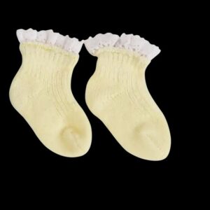 Ruby Red Fashion Friends YELLOW SOCKS WITH FRILLY WHITE TOP fits 14.5″