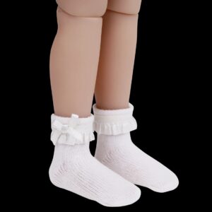 Ruby Red Fashion Friends White Socks with frilly top & side bow. fits 14.5″